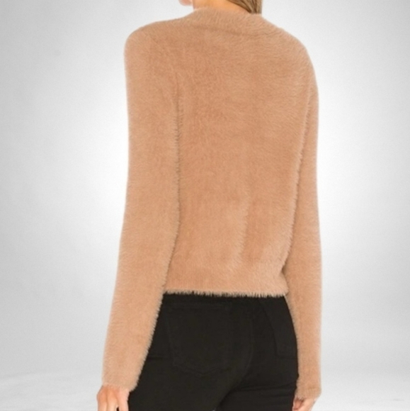 HOUSE of Harlow 1960 x Revolve Alicia Fuzzy Knit Crewneck Tan Sweater Sz M Cozy - Picture 3 of 13